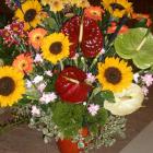 Aranjament Floral in Vas Ceramica cu Anthurium si Floarea Soarelui